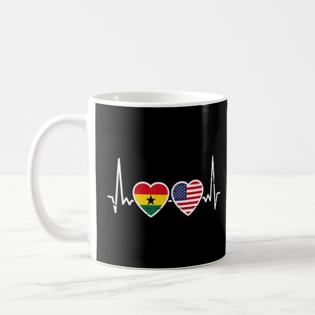 Ghana USA Heartbeat Ghanaian American Flag  Coffee Mug (Left)