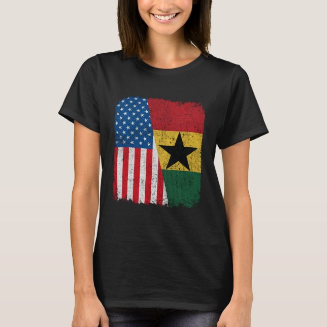 Ghanaian American Flag Half USA Ghana Root Proud T-Shirt (Front)