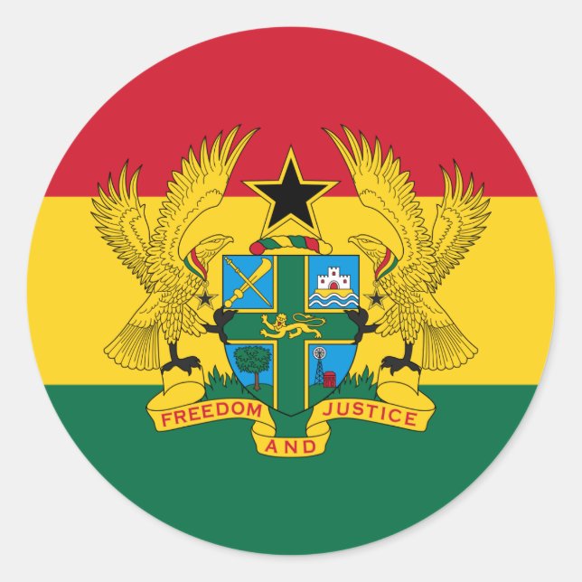 Ghanaian Flag & Coat of Arms, Flag of Ghana Classic Round Sticker (Front)