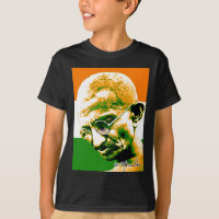 Ghandi in orange green and white with flag