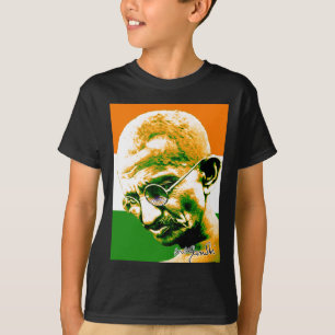 Ghandi in orange green and white with flag T-Shirt