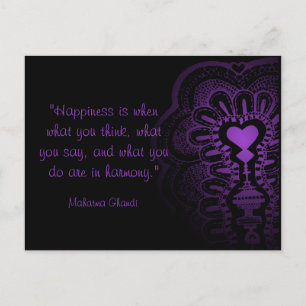 Ghandi quote india henna purple heart love pink postcard
