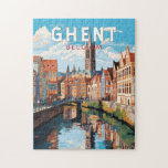 Ghent Belgium Travel Art Vintage Jigsaw Puzzle<br><div class="desc">Ghent retro vector travel design. Ghent is well known for its large public squares and marketplaces,  chief among which is the Vrijdagmarkt (“Friday Market”),  the centre of the life of the mediaeval city.</div>