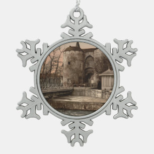 Ghent Gate, Bruges, Belgium Snowflake Pewter Christmas Ornament