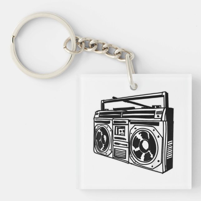 Ghetto Blaster 80's 90's Hip Hip Rap T-Shirt Key Ring (Front)