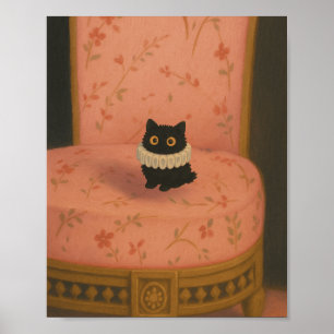 Ghibli Style Black Cat on Pink Chair Poster Print