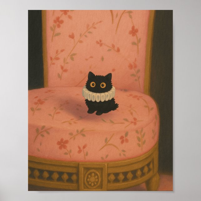 Ghibli Style Black Cat on Pink Chair Poster Print (Front)