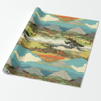 Ghibli World - Clouds and Mountains Wrapping Paper