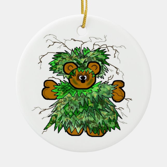 Ghillie Suit Teddy Bear Christmas Ornament (Front)