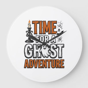 Ghost Adventure Halloween Vintage Typography Desig Large Clock