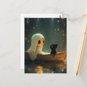 Ghost and a Cat in a Boat Postcard