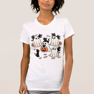 "Ghost and Black Cat Companion - Spooky Cute Hallo T-Shirt
