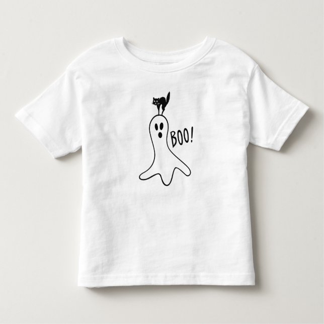 Ghost and Black Cat Halloween Cute Toddler T-Shirt (Front)
