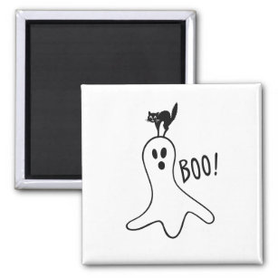 Ghost and Black Cat Halloween Spooky Cute Magnet