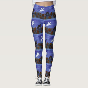 Ghost and Black Cat in the Pumpkin Patch Leggings