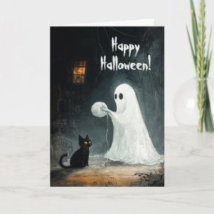 Ghost and Black Cat Play Thank You Card