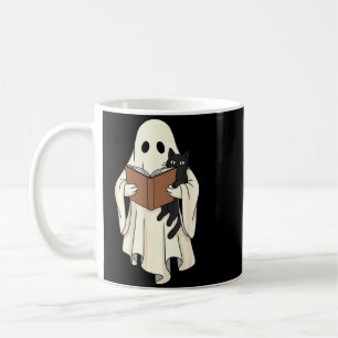 Ghost And Black Cat Reading Halloween Coffee Mug