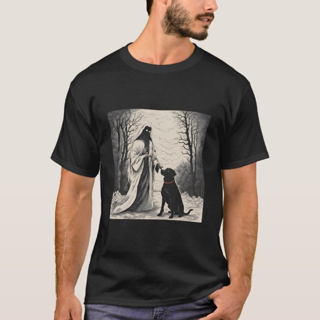 Ghost and black dog halloween 2024  T-Shirt (Front)