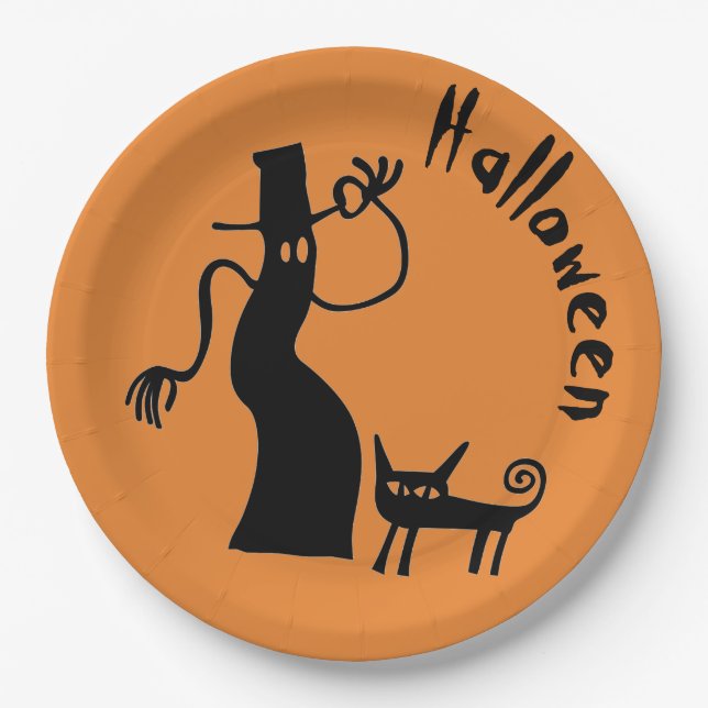 Ghost and Cat Paper Plate (Front)