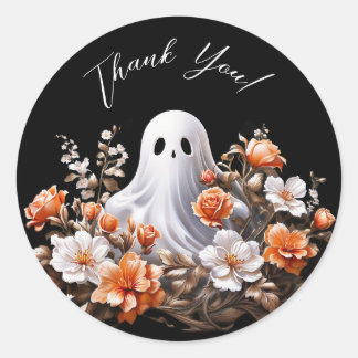 Ghost and Flowers Halloween Thank You Stickers