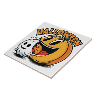 Ghost and pumpkin celebrate Halloween! Ceramic Tile