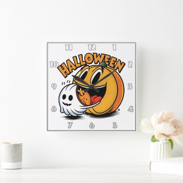 Ghost and pumpkin celebrate Halloween! Square Wall Clock (Home)