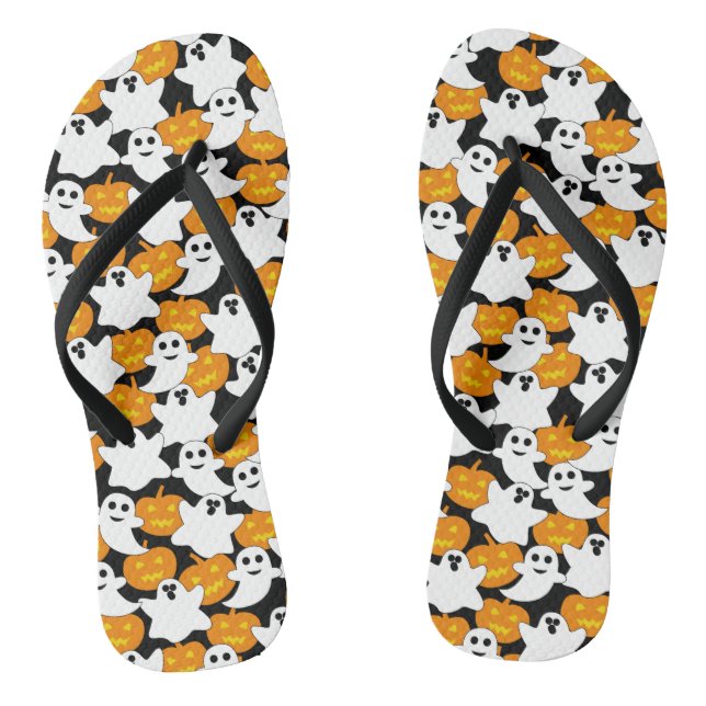 Ghost and Pumpkin Halloween Pattern Thongs (Footbed)
