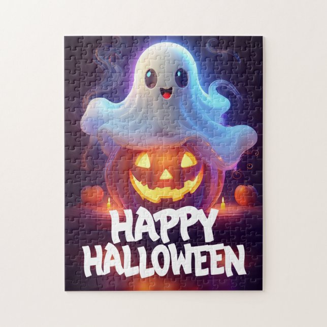 Ghost and Pumpkin Happy Halloween Jigsaw Puzzle (Vertical)
