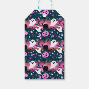 Ghost and Pumpkin Pink and Blue Pattern Gift Tags