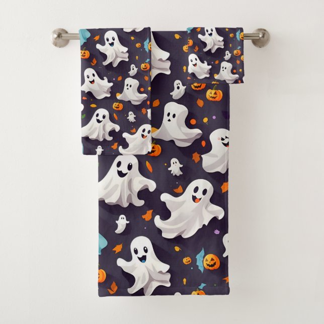 Ghost and Pumpkins Halloween Bath Towel Set (Insitu)