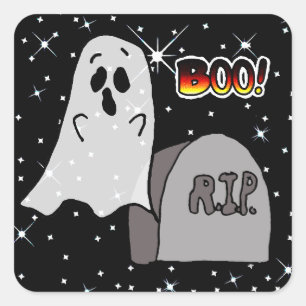 Ghost and Tombstone Boo Halloween Square Sticker