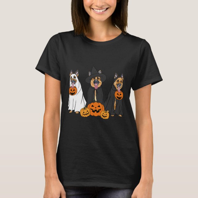 Ghost And Witch German Shepherd  T-Shirt (Front)