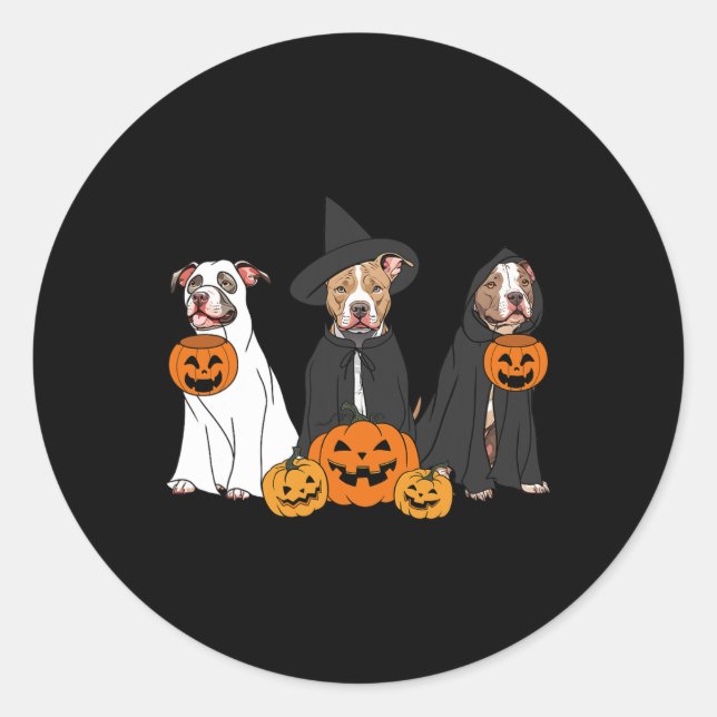 Ghost And Witch Pit Bull  Classic Round Sticker (Front)