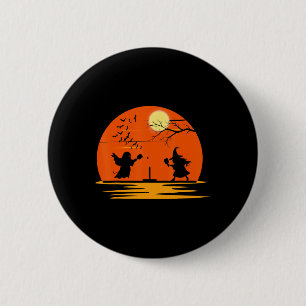 Ghost And Witch Playing Pickleball Halloween Costu 6 Cm Round Badge