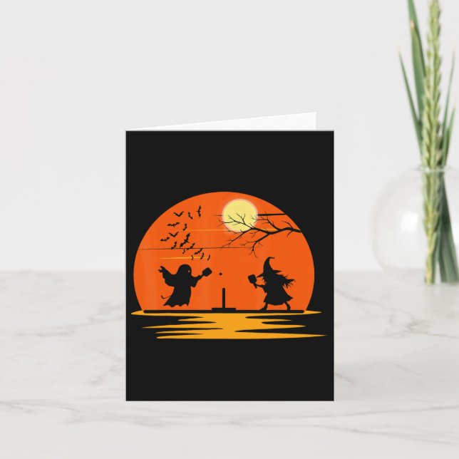 Ghost And Witch Playing Pickleball Halloween Costu Card (Front)