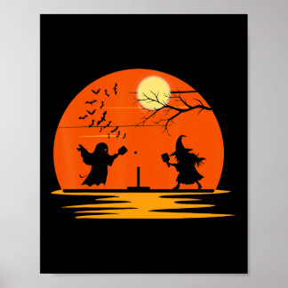 Ghost And Witch Playing Pickleball Halloween Costu Poster