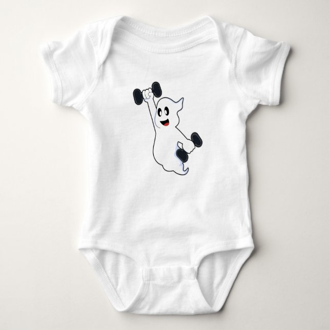 Ghost at Strength training with Dumbbells Baby Bodysuit (Front)