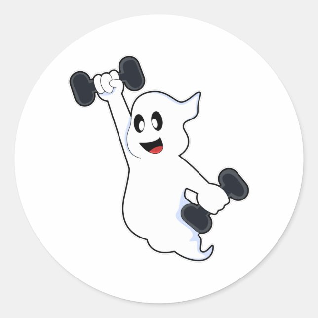 Ghost at Strength training with Dumbbells Classic Round Sticker (Front)