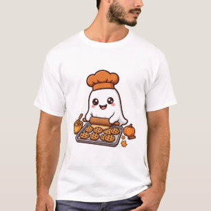 Ghost Baker Baking Cookies Cute Halloween Art T-Shirt