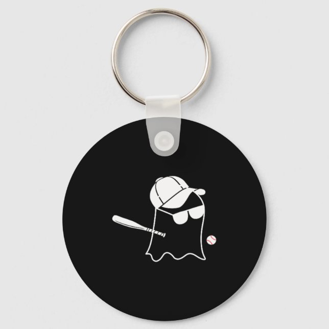 Ghost Baseball Halloween Costume Funny Baseball Key Ring (Front)