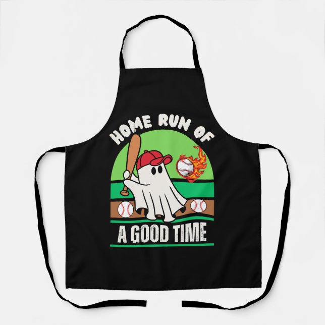 Ghost Baseball Player Halloween Apron (Front)