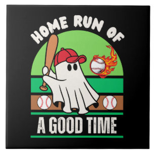Ghost Baseball Player Halloween Ceramic Tile