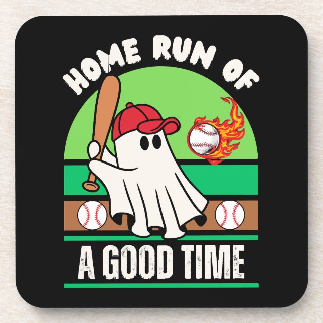 Ghost Baseball Player Halloween Coaster (Front)