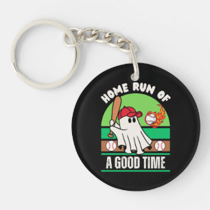 Ghost Baseball Player Halloween Key Ring