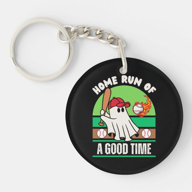 Ghost Baseball Player Halloween Key Ring (Front)