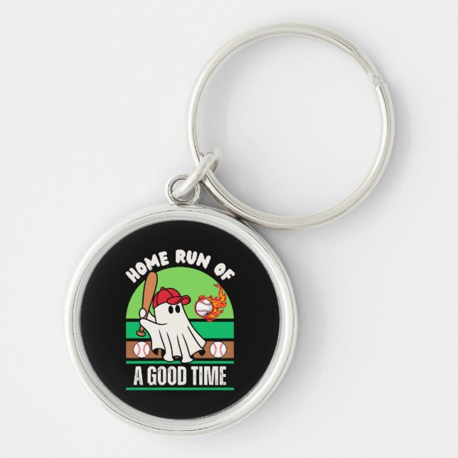 Ghost Baseball Player Halloween Key Ring (Front)