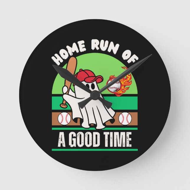 Ghost Baseball Player Halloween Round Clock (Front)