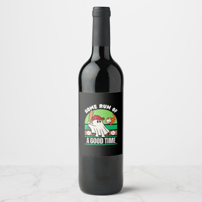 Ghost Baseball Player Halloween Wine Label (Front)