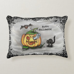 Ghost, Bat and Cat, Happy Halloween! Decorative Cushion