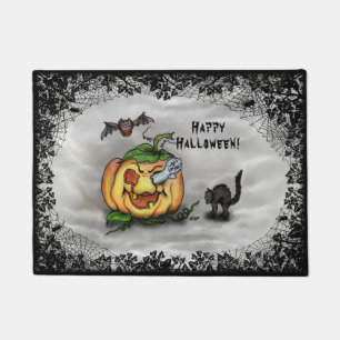 Ghost, Bat and Cat, Happy Halloween! Doormat